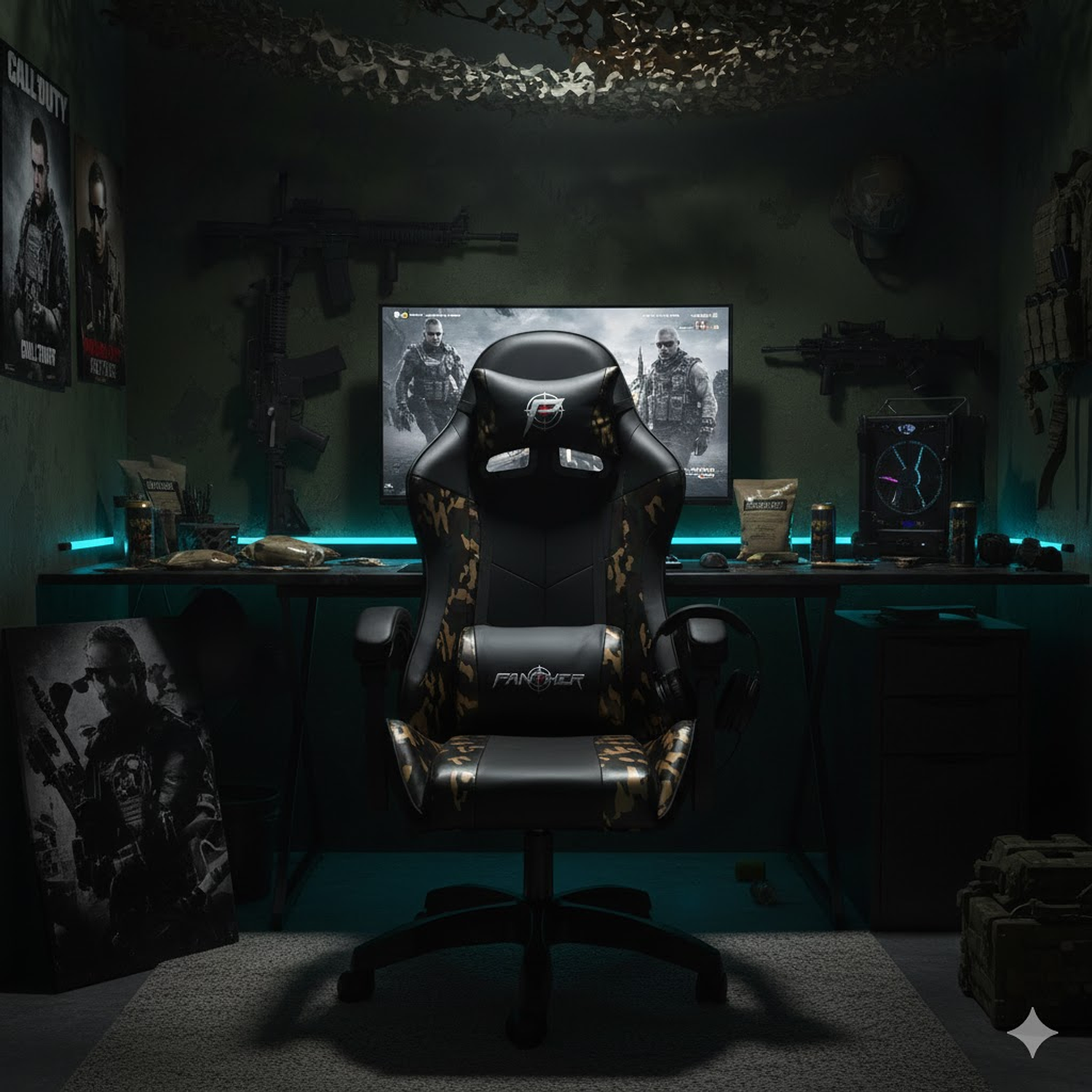 Silla Gamer Panther, Reclinable, Diseño Camuflaje Dorado 4