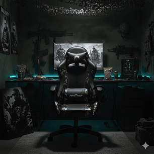 Silla Gamer Panther, Reclinable, Diseño Camuflaje Dorado
