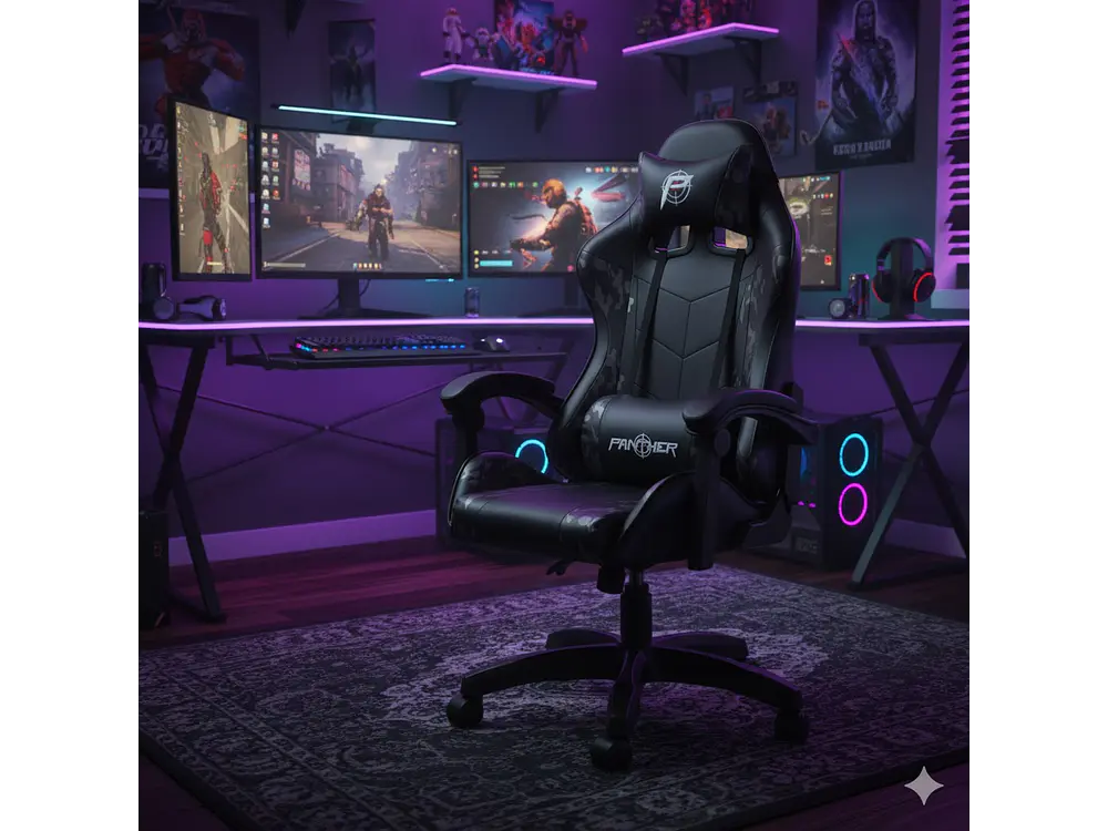 Silla Gamer Panther, Reclinable, Diseño Camuflaje Gris 2
