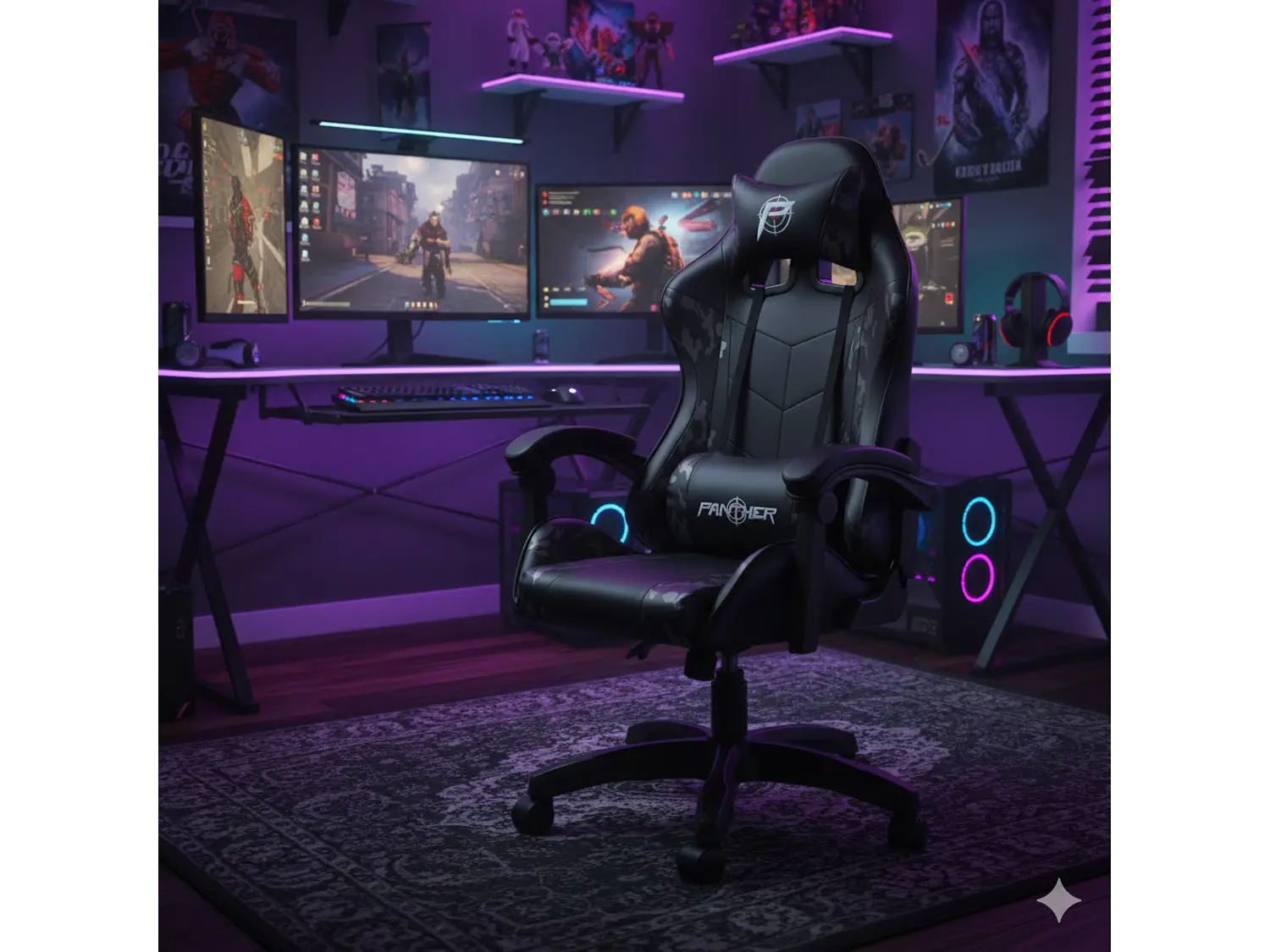 Silla Gamer Panther, Reclinable, Diseño Camuflaje Gris 2