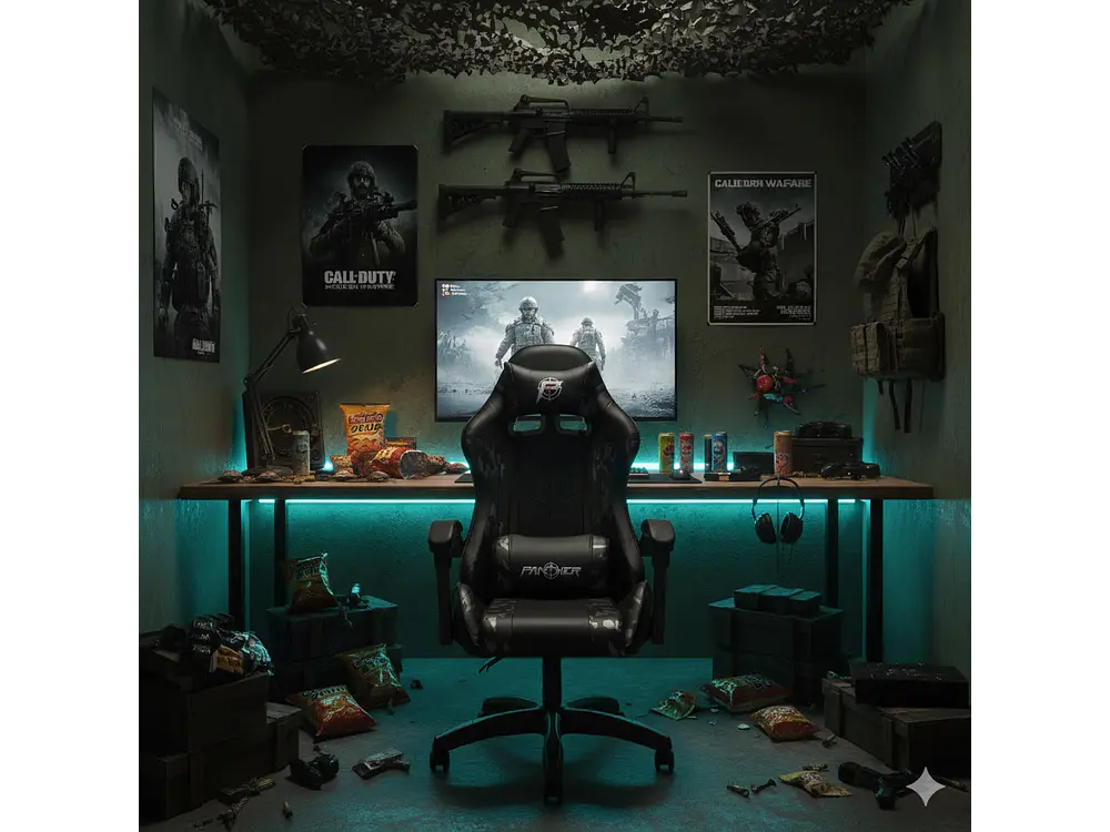 Silla Gamer Panther, Reclinable, Diseño Camuflaje Gris 4