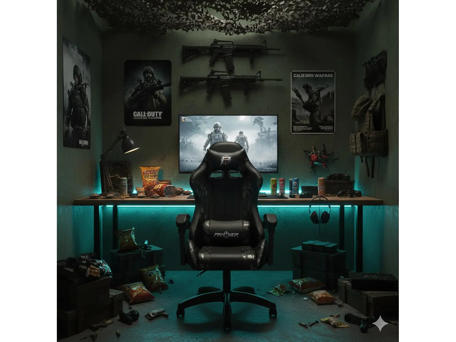 Silla Gamer Panther, Reclinable, Diseño Camuflaje Gris 4