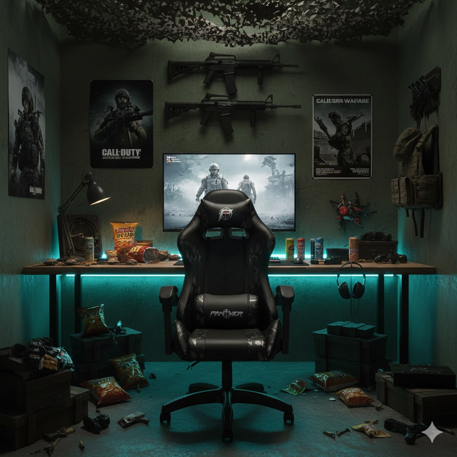 Silla Gamer Panther, Reclinable, Diseño Camuflaje Gris 4