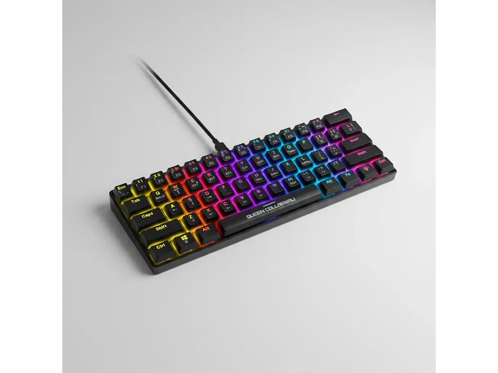 Teclado Mecánico Queen Collarwali 60%, inalámbrico, Color Negro, Switch Azul, Layout Español 2
