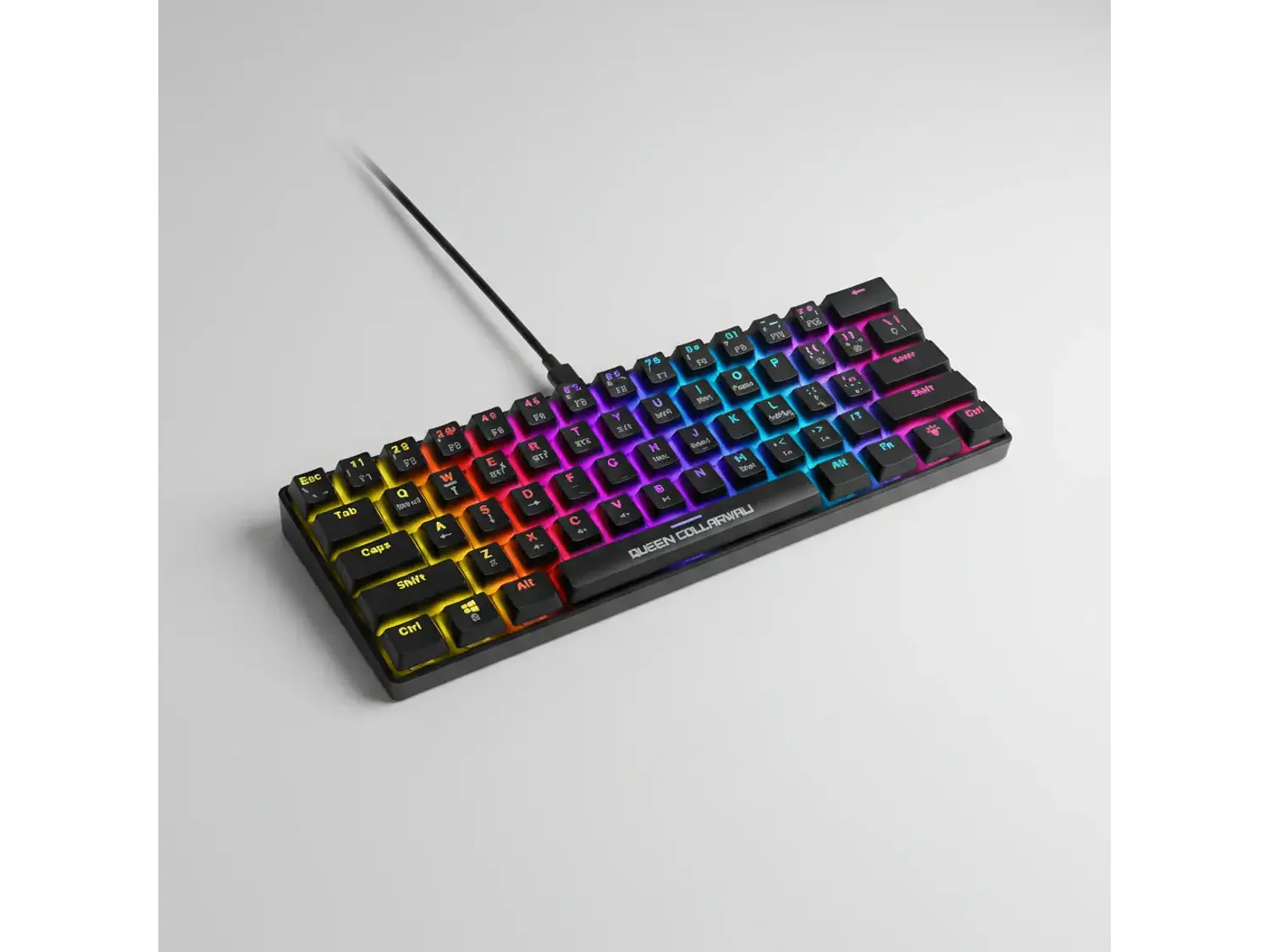 Teclado Mecánico Queen Collarwali 60%, inalámbrico, Color Negro, Switch Azul, Layout Español 2