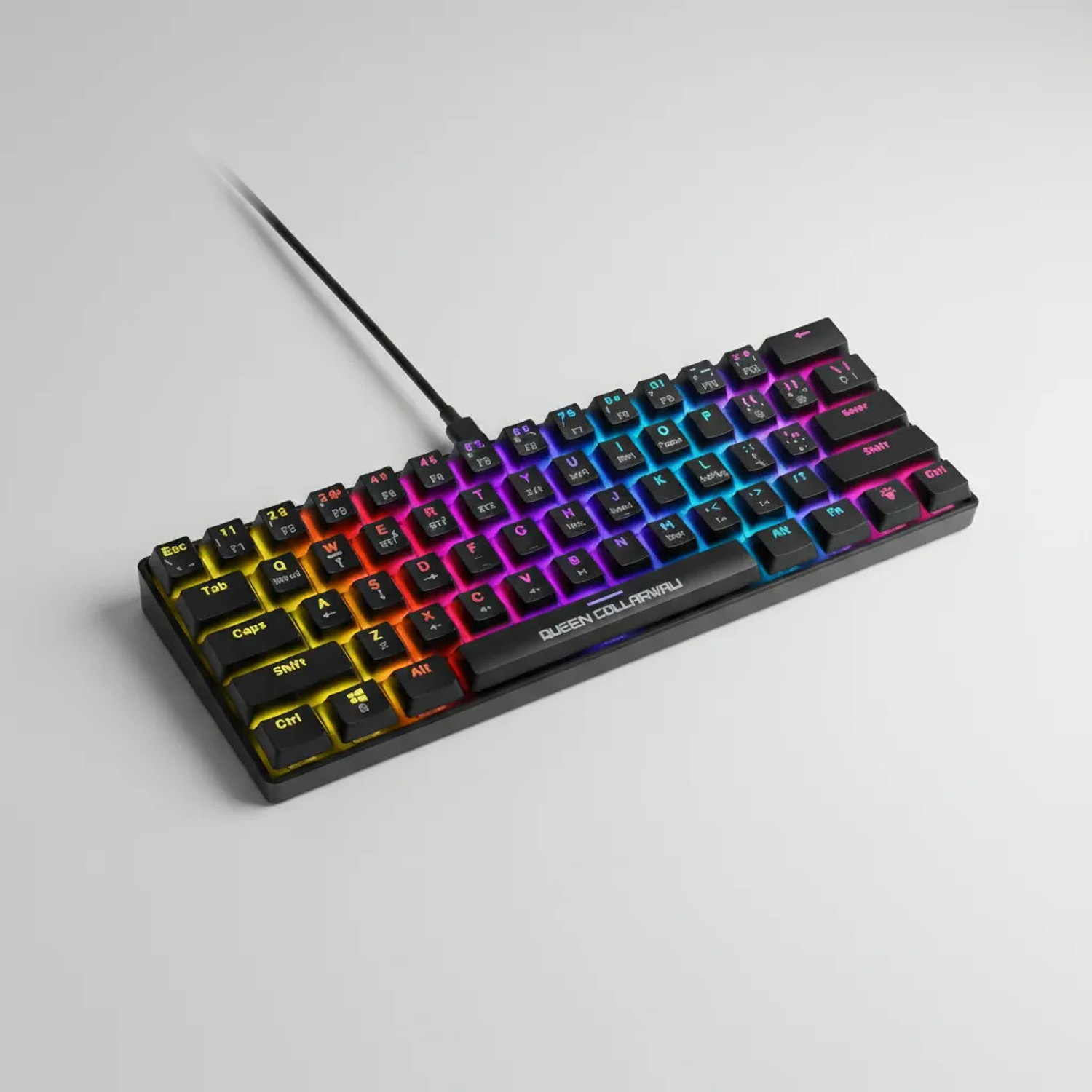 Teclado Mecánico Queen Collarwali 60%, inalámbrico, Color Negro, Switch Azul, Layout Español 2