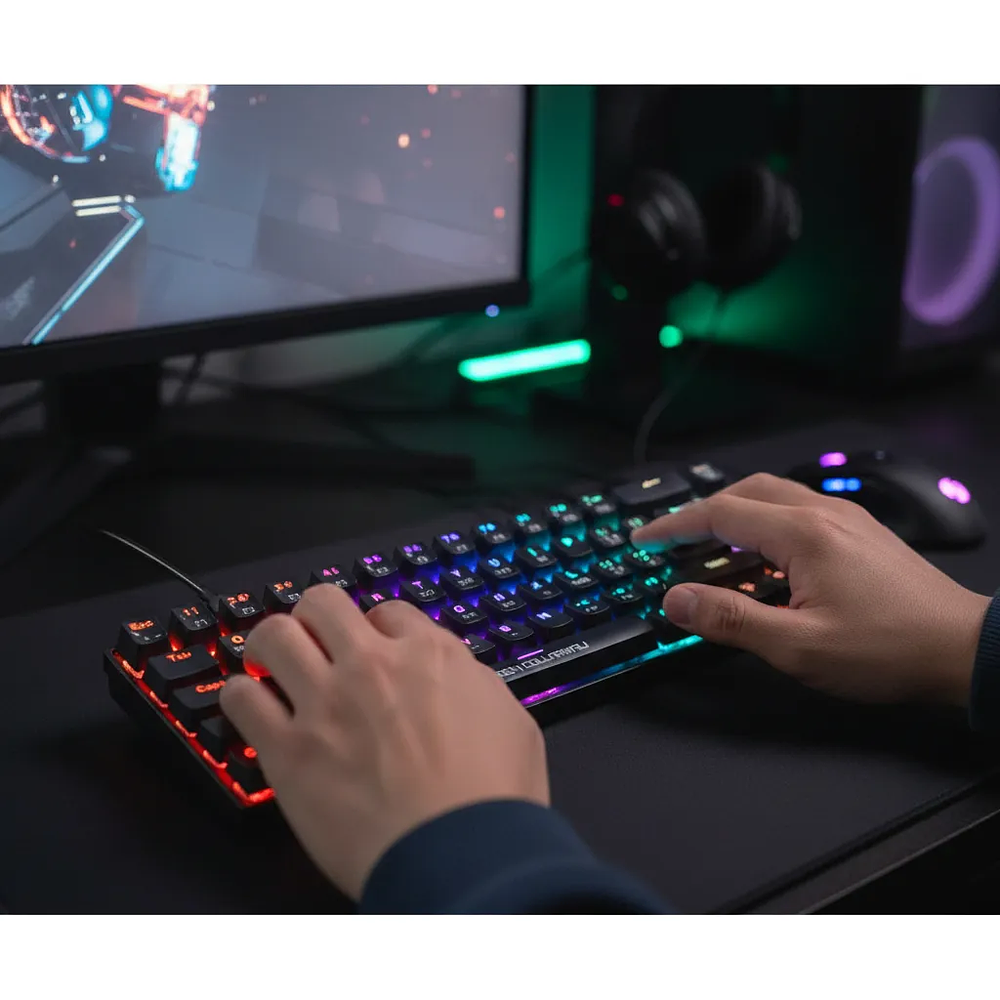 Teclado Mecánico Queen Collarwali 60%, inalámbrico, Color Negro, Switch Azul, Layout Español 4