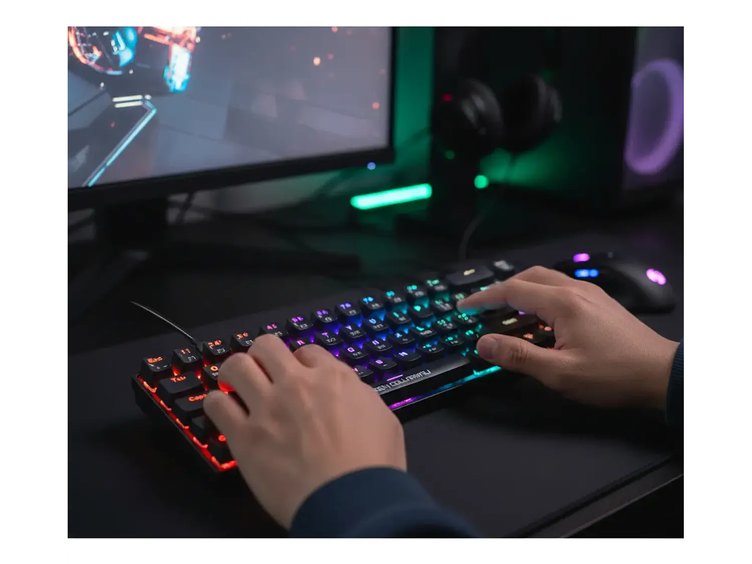 Teclado Mecánico Queen Collarwali 60%, inalámbrico, Color Negro, Switch Azul, Layout Español 4