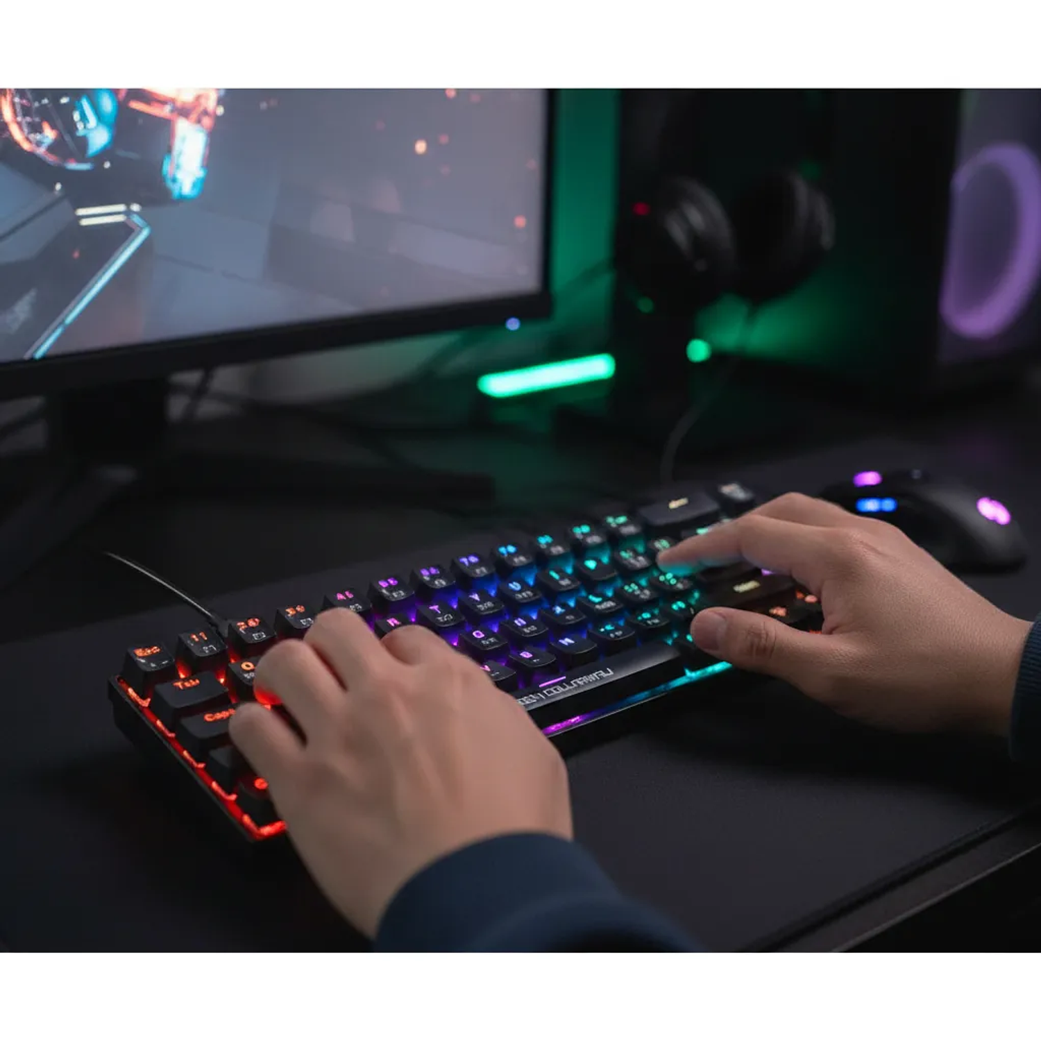 Teclado Mecánico Queen Collarwali 60%, inalámbrico, Color Negro, Switch Azul, Layout Español 4