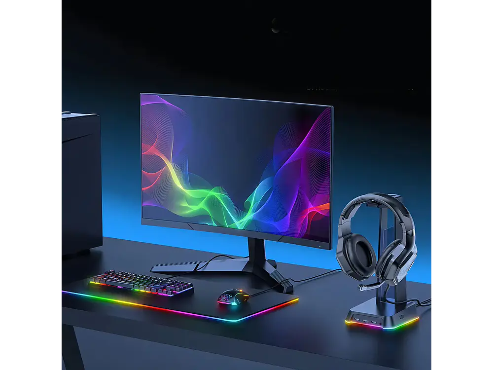 Soporte Audifonos Onikuma St-2, RGB, Color Negro, Hub USB 3