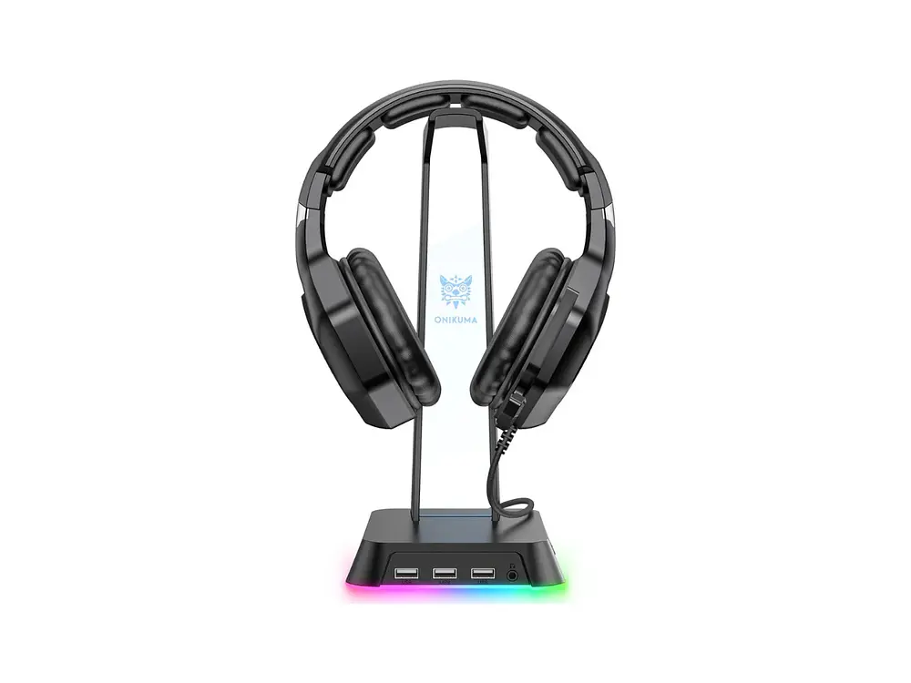 Soporte Audifonos Onikuma St-2, RGB, Color Negro, Hub USB 2