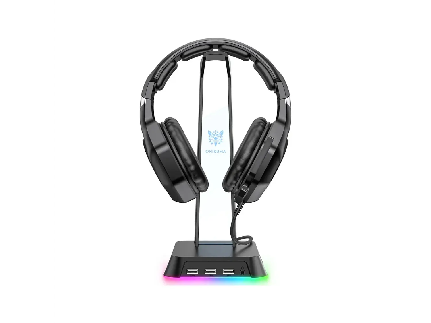 Soporte Audifonos Onikuma St-2, RGB, Color Negro, Hub USB 2