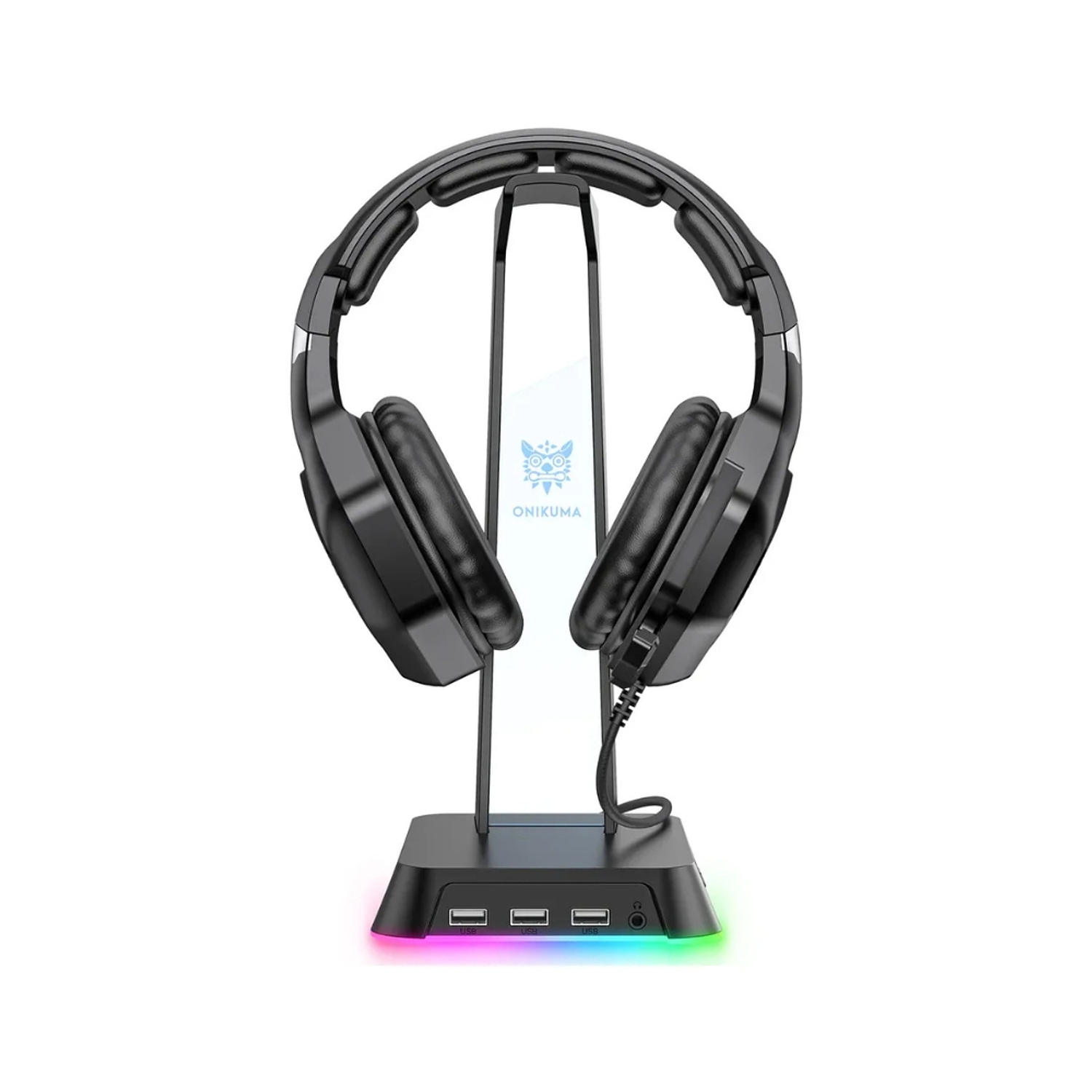 Soporte Audifonos Onikuma St-2, RGB, Color Negro, Hub USB 2