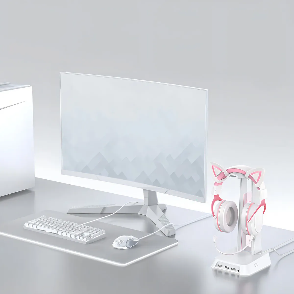 Soporte Audifonos Onikuma St-2, RGB, Color Blanco, Hub USB 3