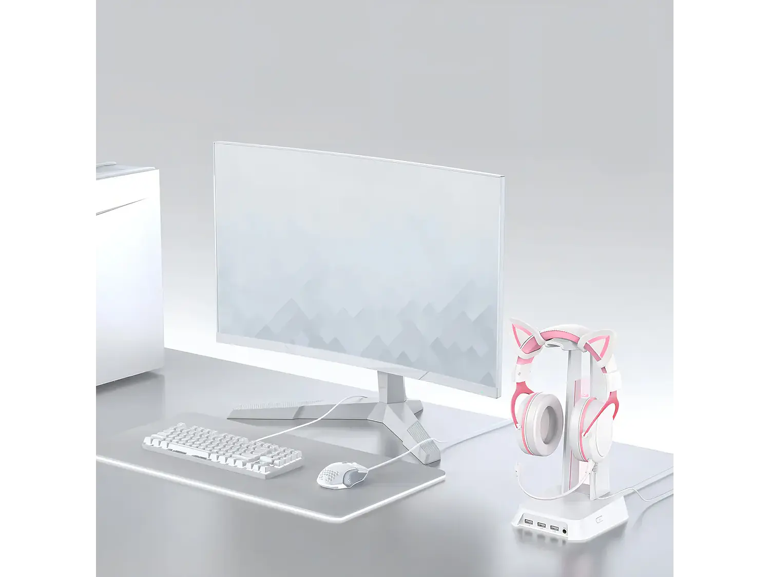 Soporte Audifonos Onikuma St-2, RGB, Color Blanco, Hub USB 3
