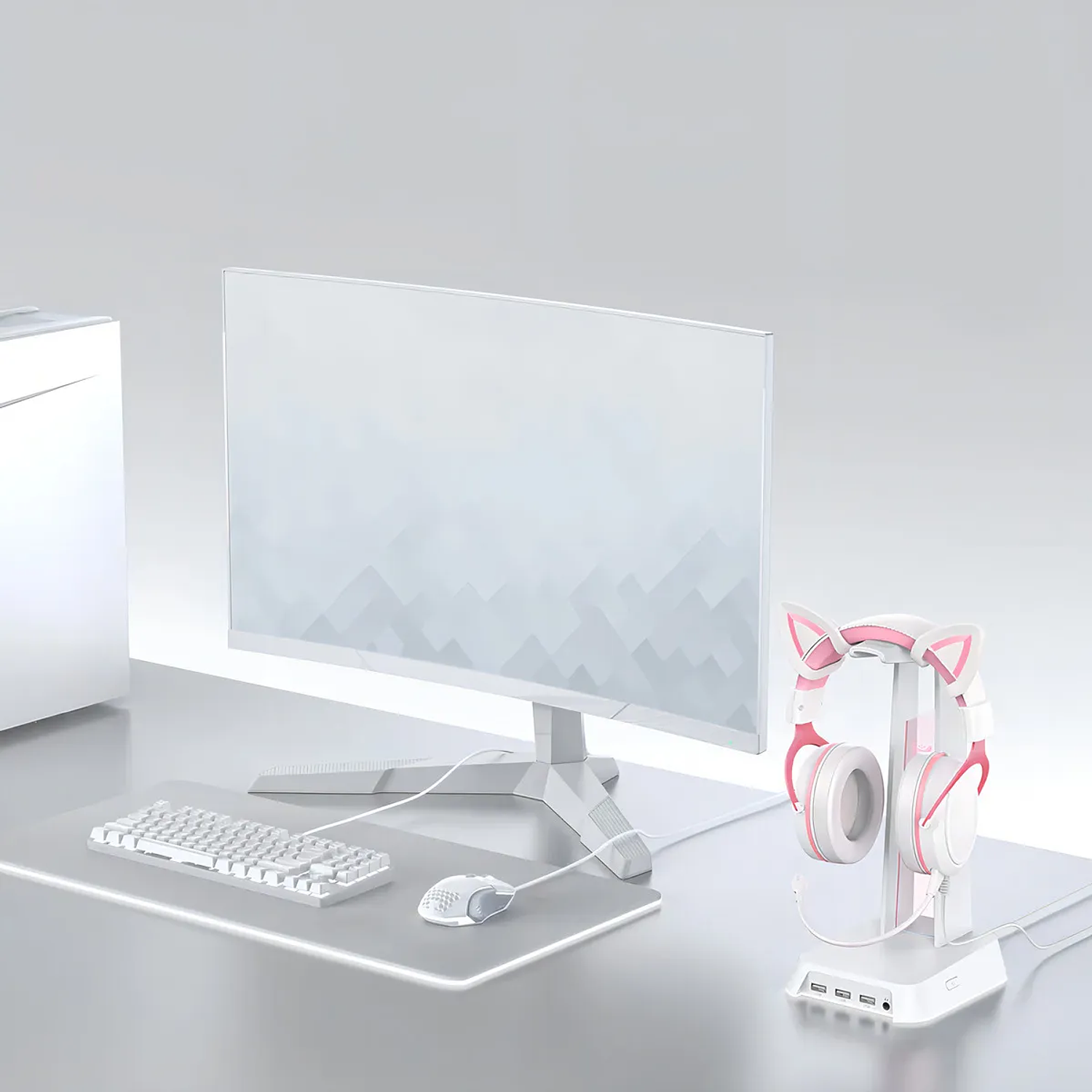 Soporte Audifonos Onikuma St-2, RGB, Color Blanco, Hub USB 3