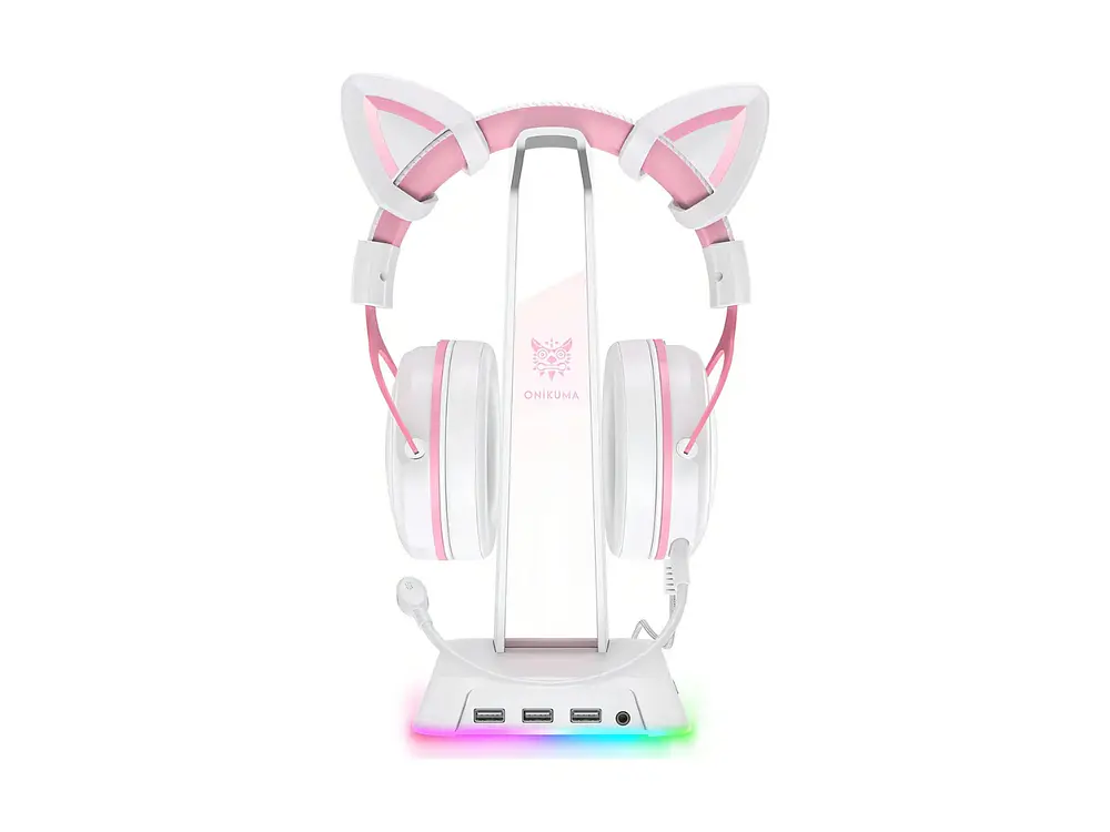 Soporte Audifonos Onikuma St-2, RGB, Color Blanco, Hub USB 2