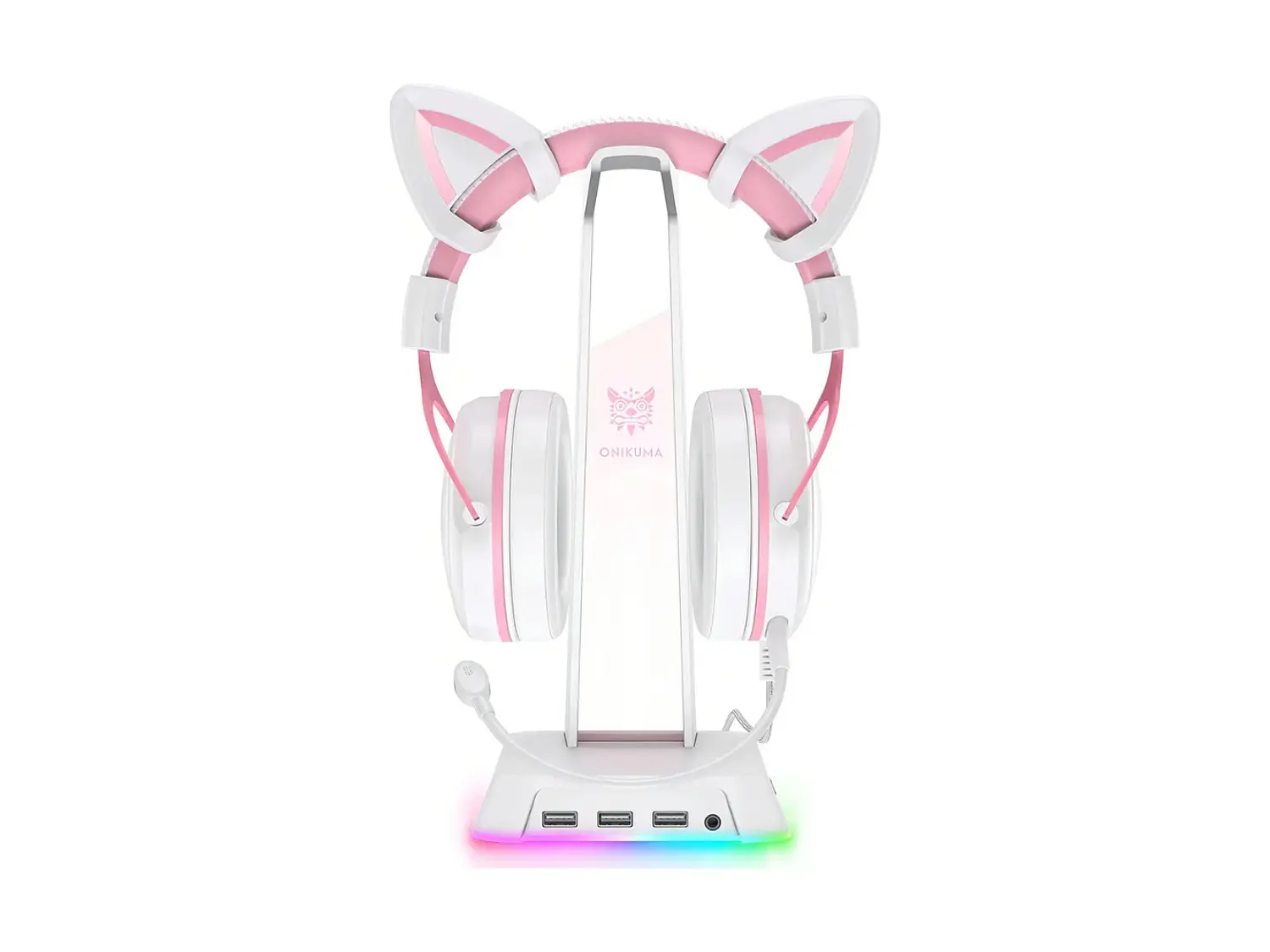 Soporte Audifonos Onikuma St-2, RGB, Color Blanco, Hub USB 2