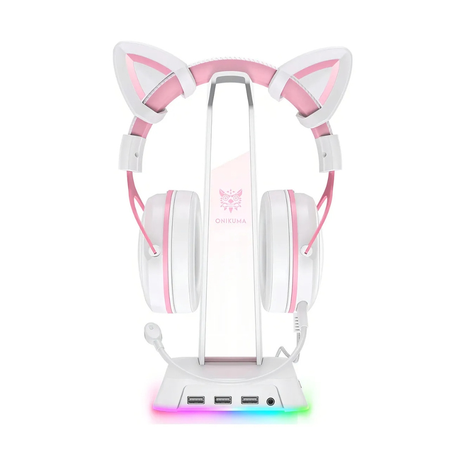 Soporte Audifonos Onikuma St-2, RGB, Color Blanco, Hub USB 2