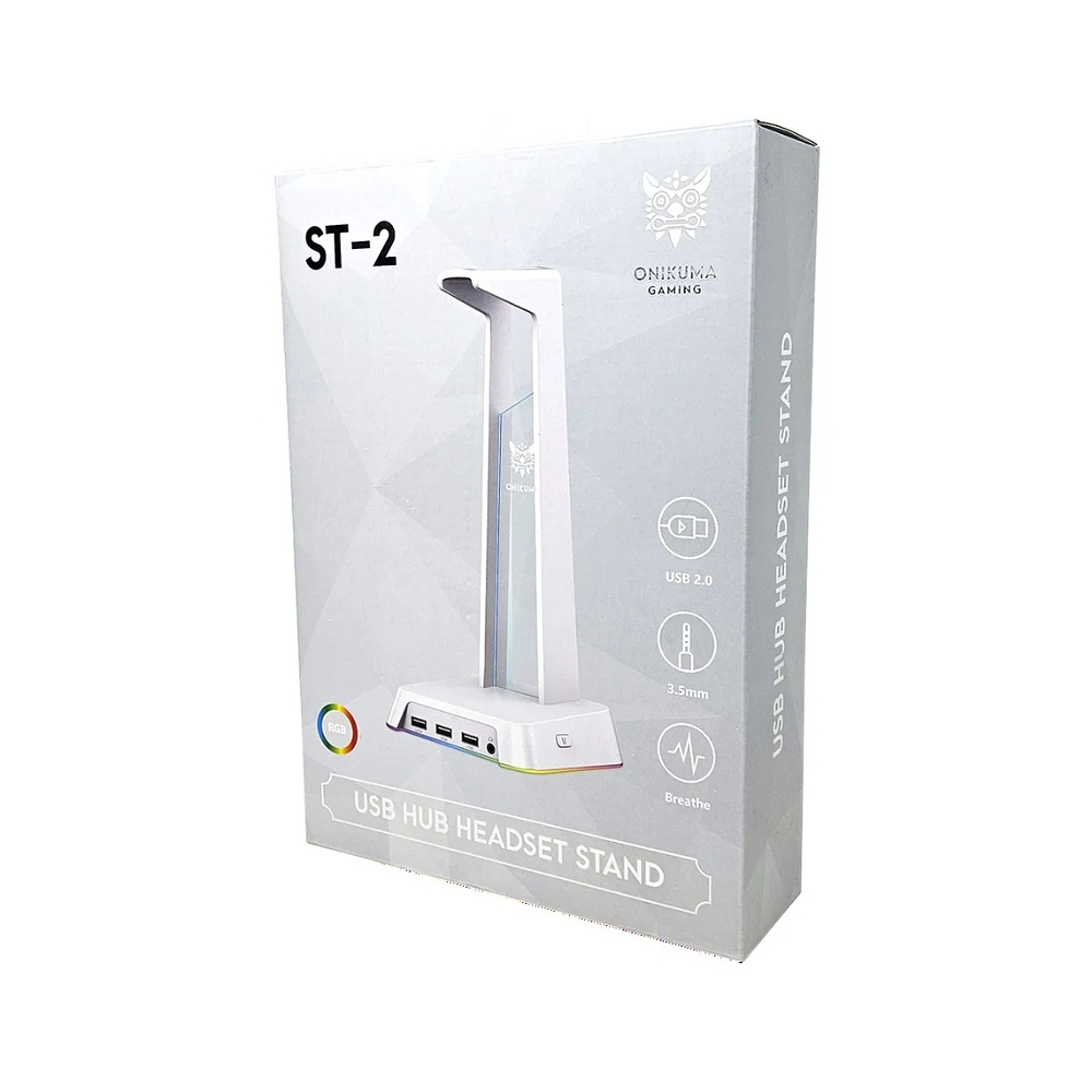 Soporte Audifonos Onikuma St-2, RGB, Color Blanco, Hub USB 6