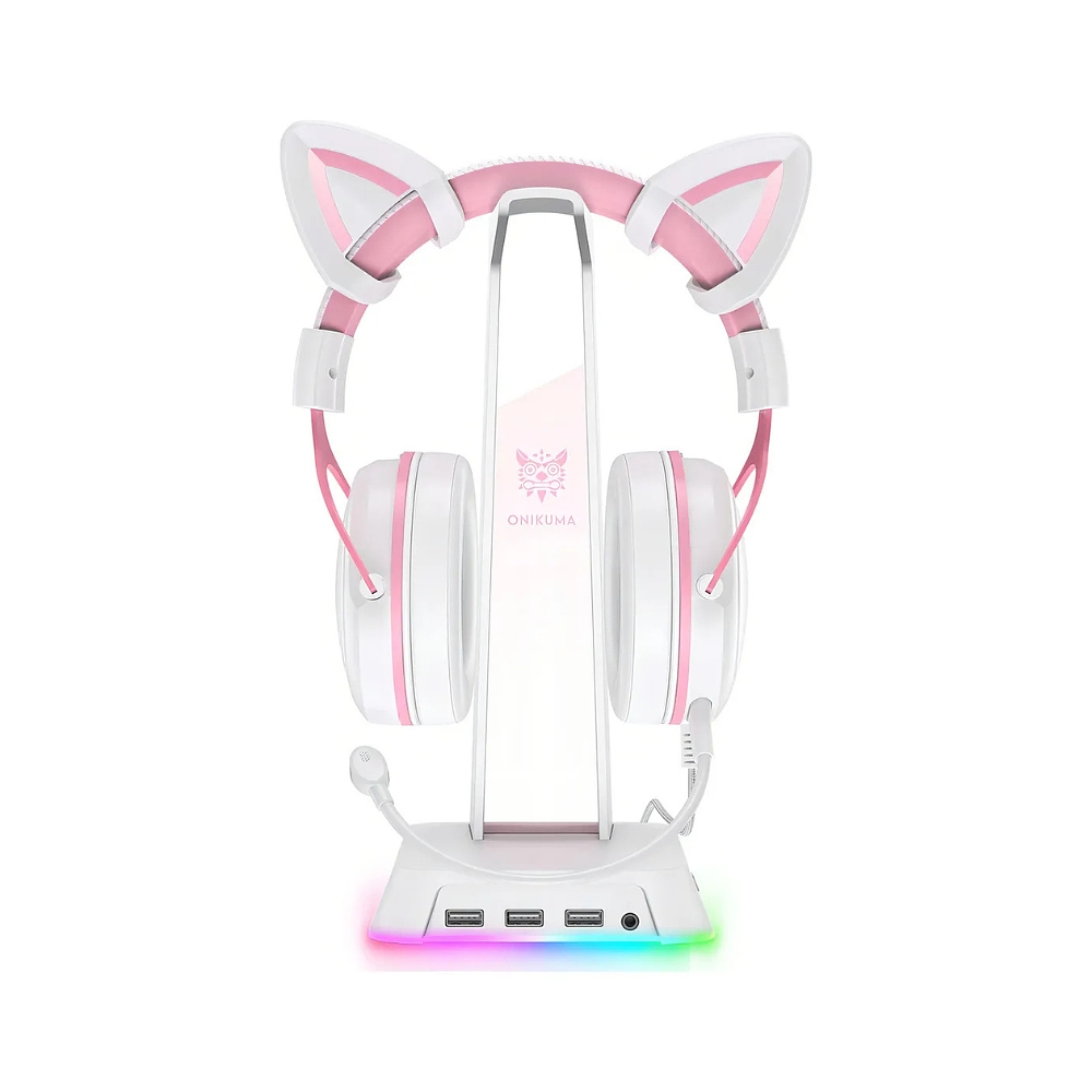Soporte Audifonos Onikuma St-2, RGB, Color Rosado, Hub USB 2