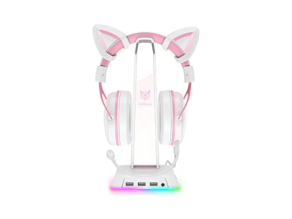 Soporte Audifonos Onikuma St-2, RGB, Color Rosado, Hub USB 2