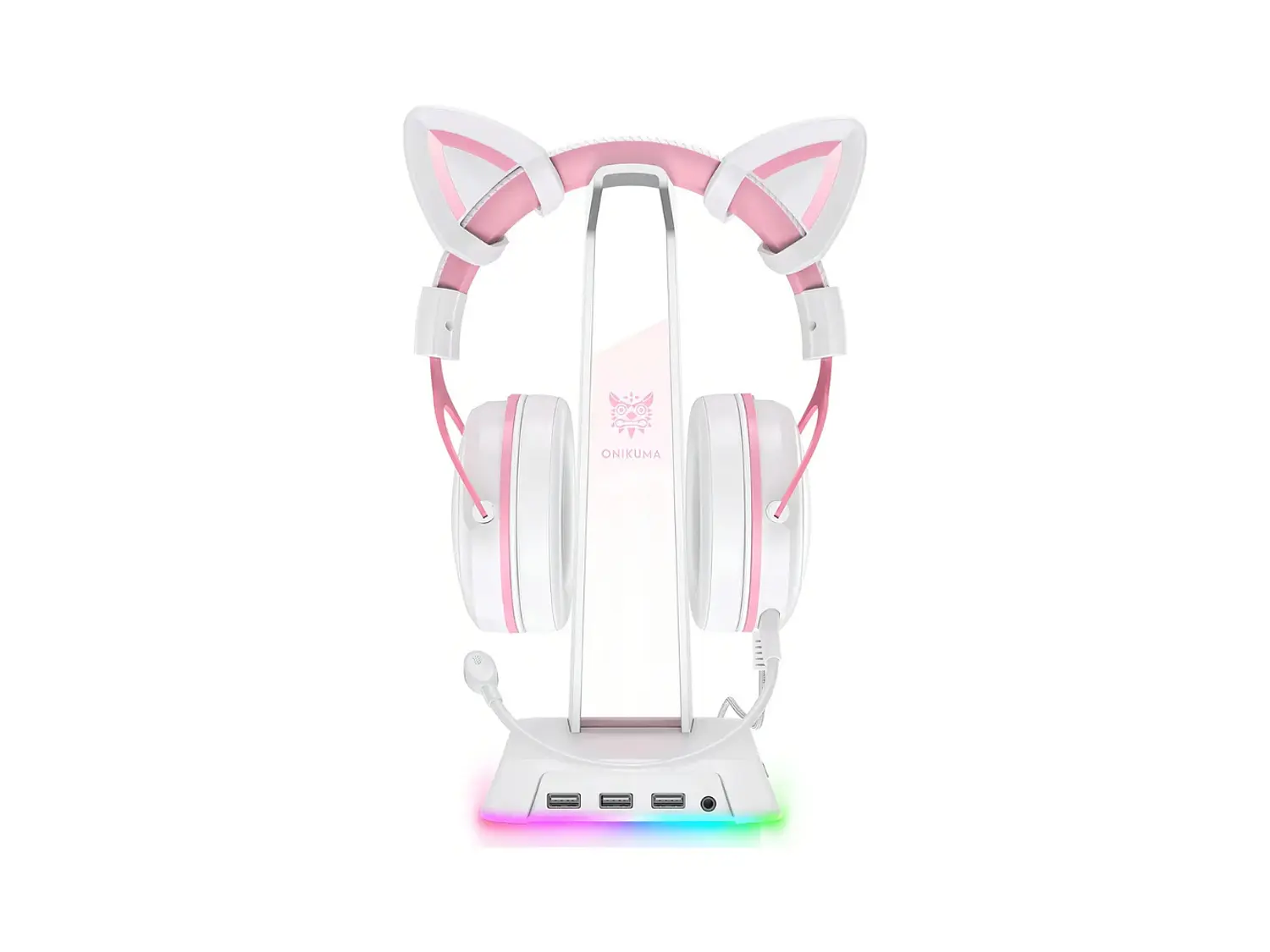 Soporte Audifonos Onikuma St-2, RGB, Color Rosado, Hub USB 2