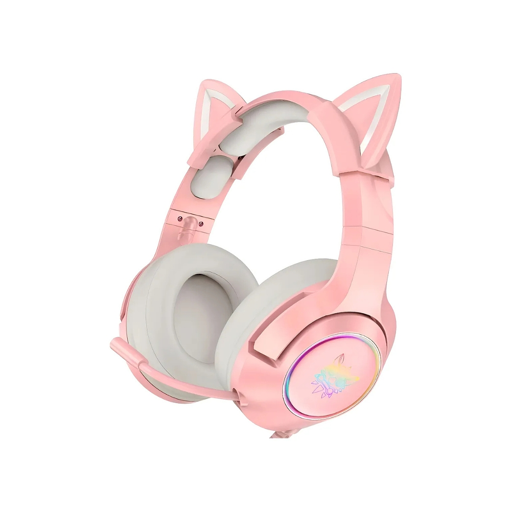 Audífonos Gamer Onikuma K9 + Kitty Ears, RGB, Color Rosado 1