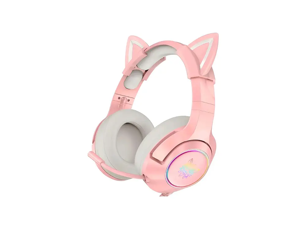 Audífonos Gamer Onikuma K9 + Kitty Ears, RGB, Color Rosado 1