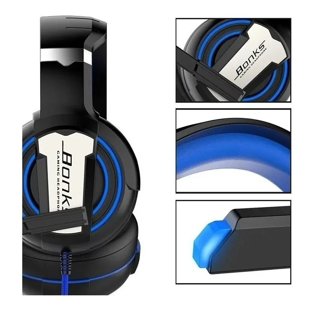 Audífono Gamer Bonks G1, RGB, Aux, Color Azul 4