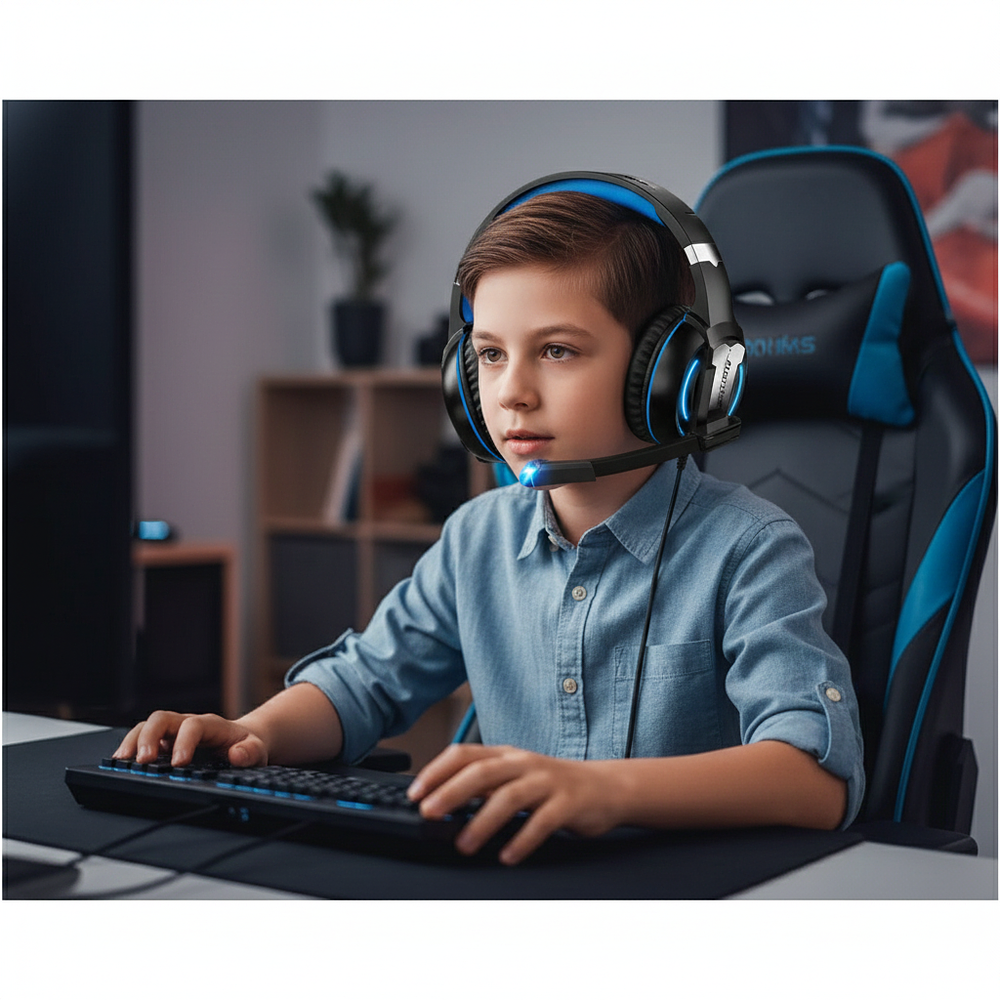 Audífono Gamer Bonks G1, RGB, Aux, Color Azul 5