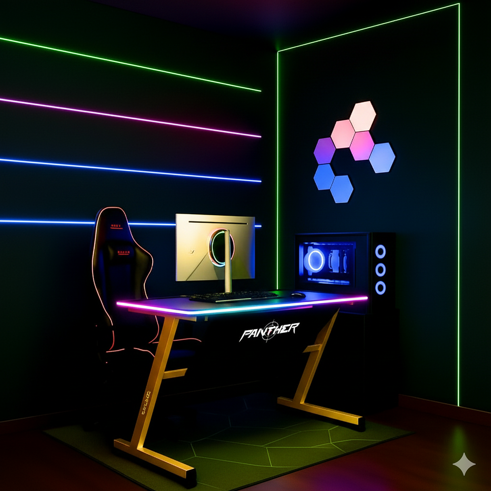 Escritorio Gamer Panther RGB, 120Cm x 60Cm, Incluye MousePad Minecraft 1