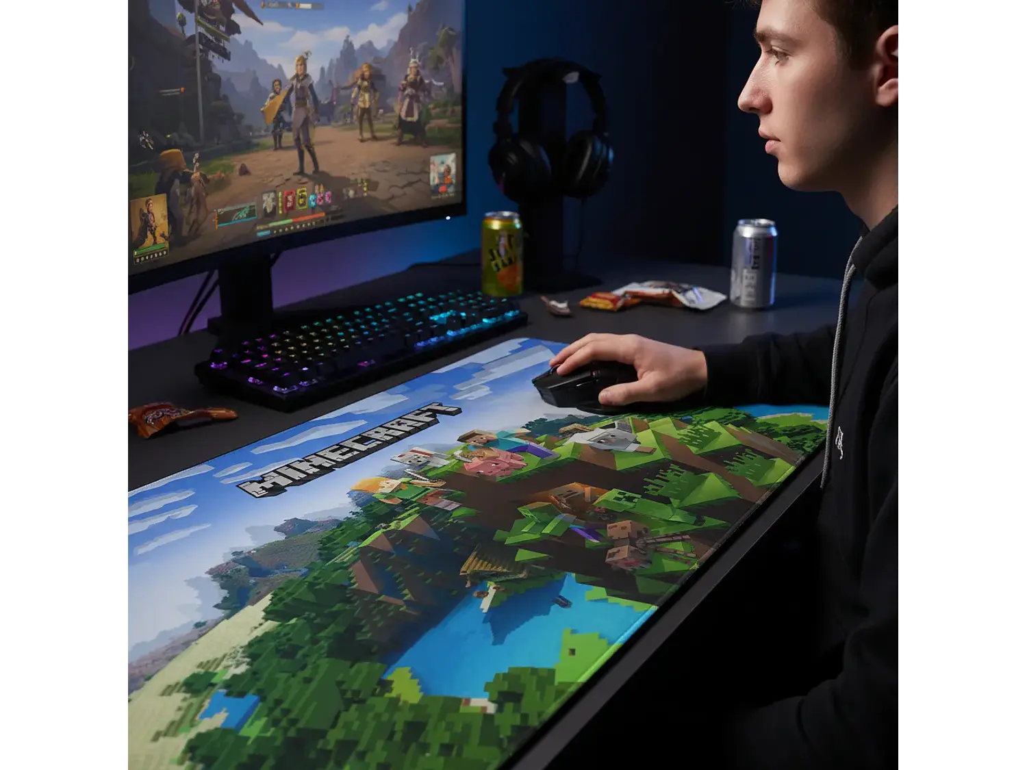 Escritorio Gamer RGB, 120Cm x 60Cm, Color Negro, + Mousepad Gamer 70 x 30 2