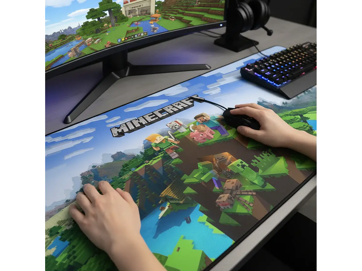Escritorio Gamer RGB, 120Cm x 60Cm, Color Negro, + Mousepad Gamer 70 x 30 3