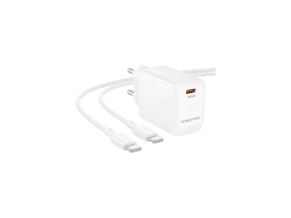 Cargador Borofone BN20 SEC GaN 20W, Puerto USB C + Cable Usb C 5