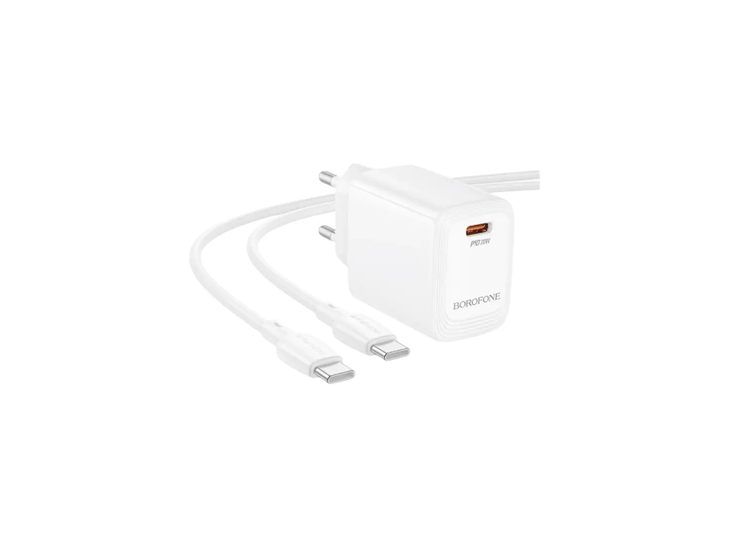 Cargador Borofone BN20 SEC GaN 20W, Puerto USB C + Cable Usb C 5