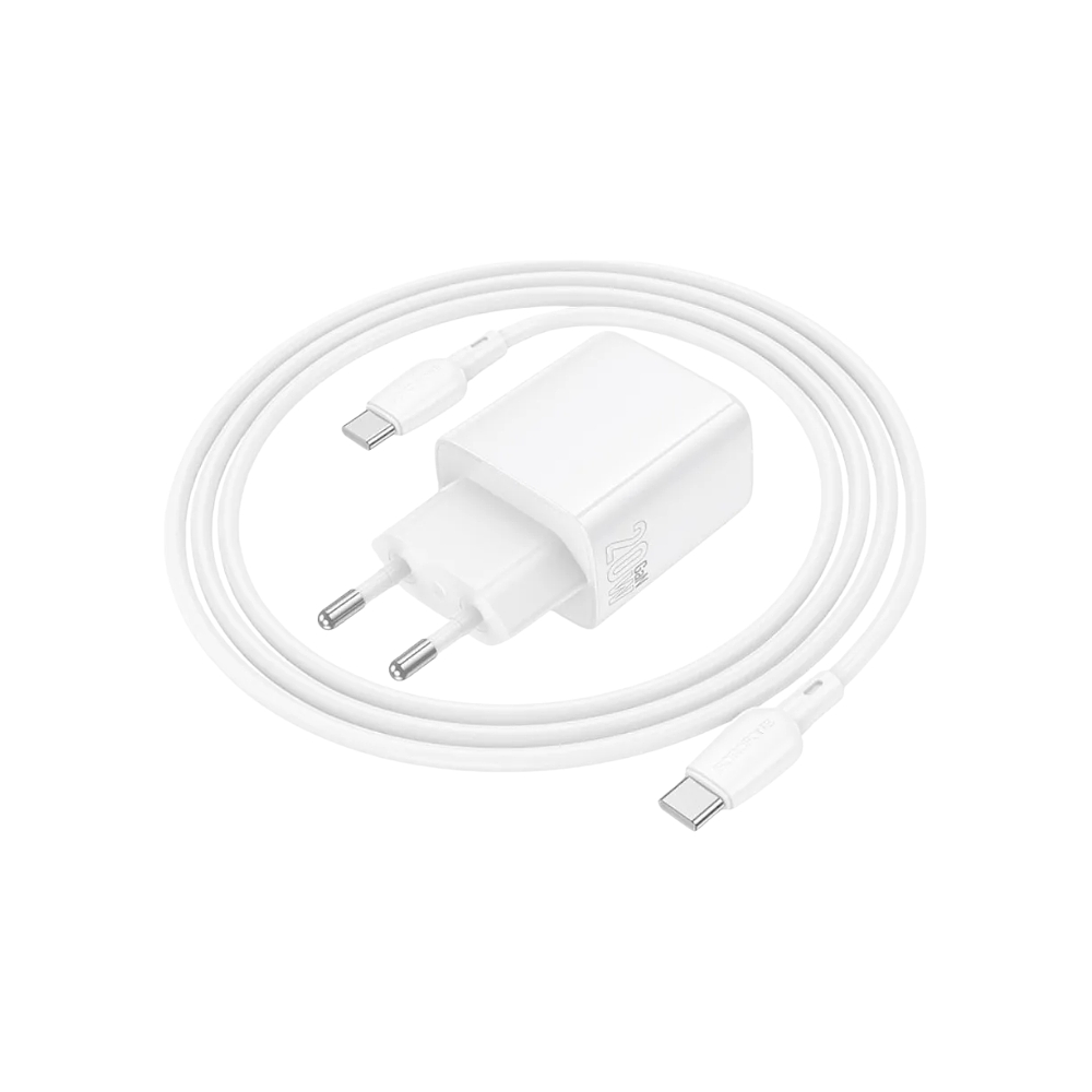 Cargador Borofone BN20 SEC GaN 20W, Puerto USB C + Cable Usb C 5
