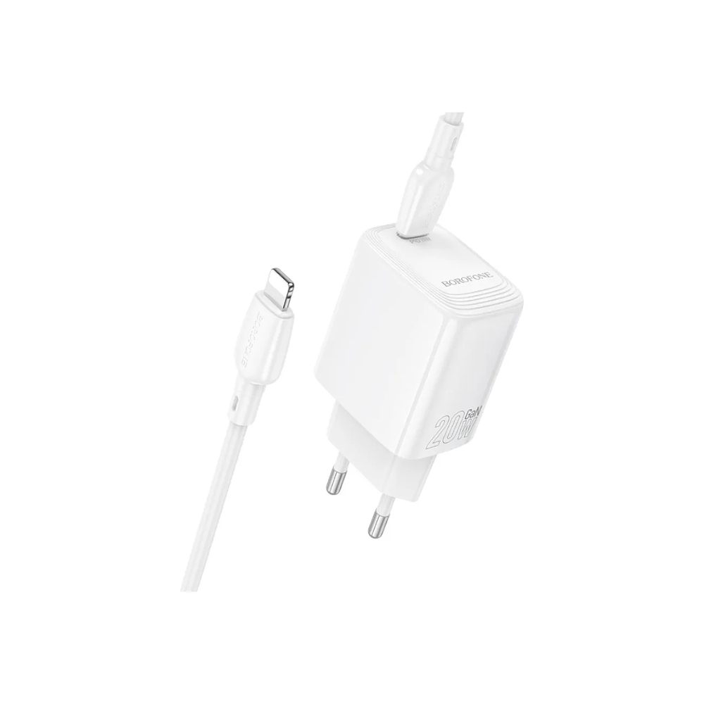 Cargador Borofone BN26 SEC GaN 20W, Puerto USB C + Cable Lightning 2