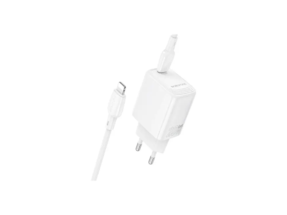 Cargador Borofone BN26 SEC GaN 20W, Puerto USB C + Cable Lightning 2