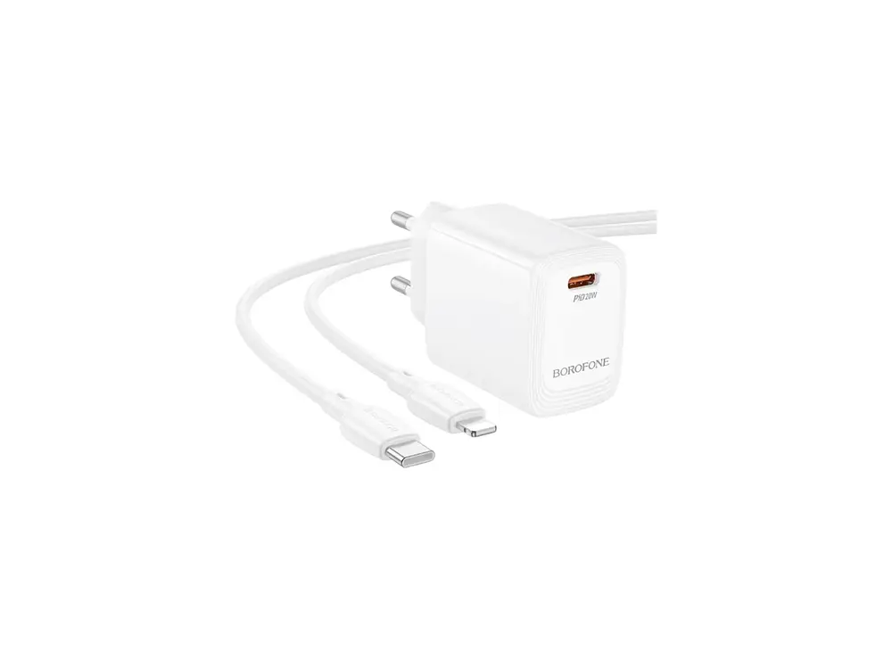 Cargador Borofone BN26 SEC GaN 20W, Puerto USB C + Cable Lightning 5