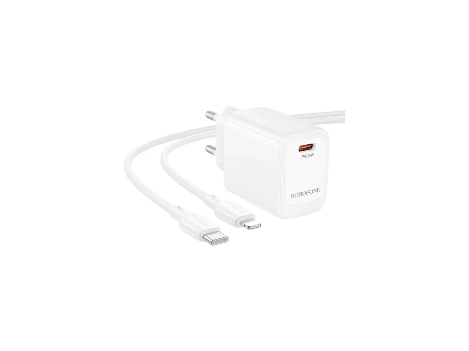 Cargador Borofone BN26 SEC GaN 20W, Puerto USB C + Cable Lightning 5