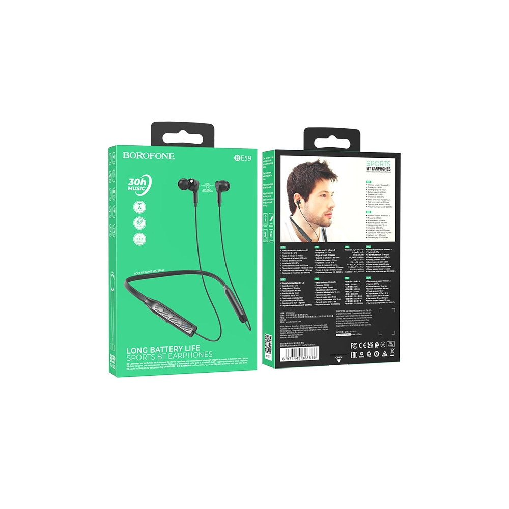 Audífono Deportivo Borofone BE59, Color Negro 2
