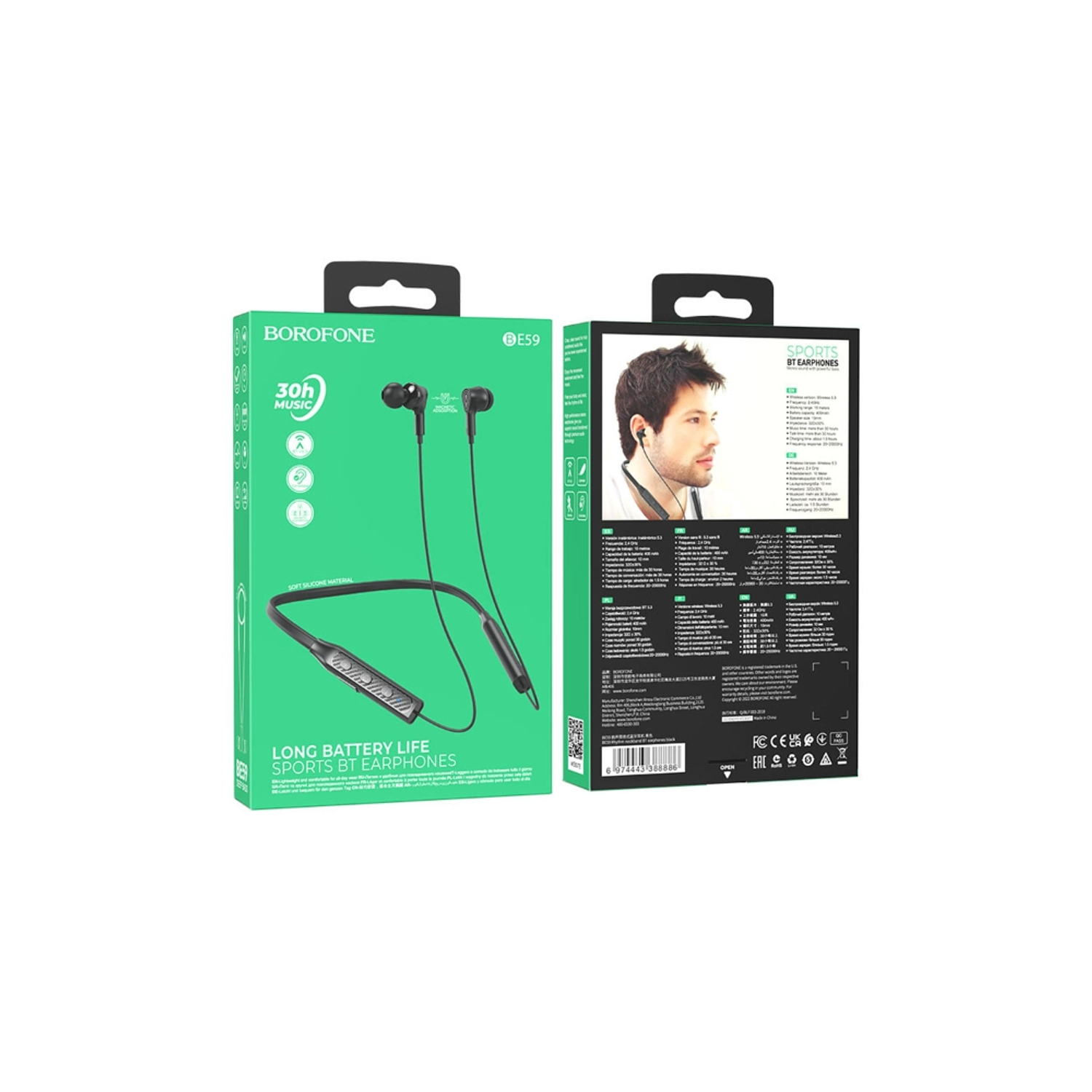 Audífono Deportivo Borofone BE59, Color Negro 2