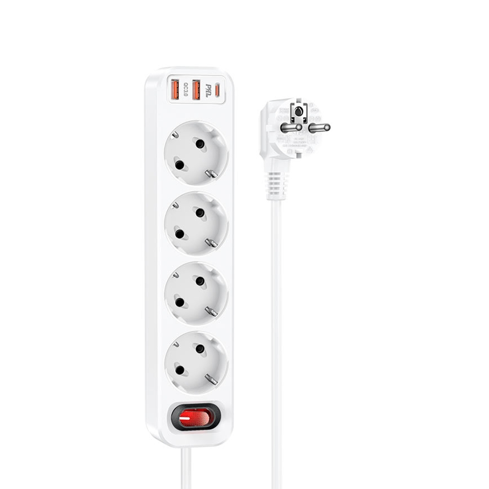 Alargador Inteligente Hoco NS1, 4000w, Color Blanco 1