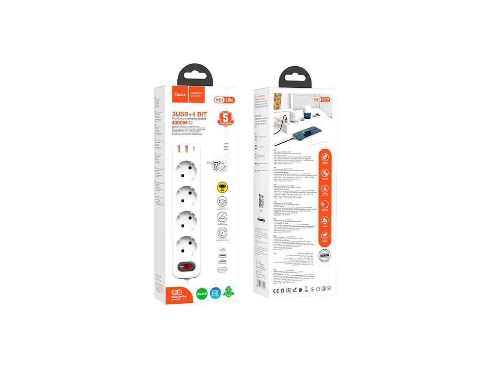Alargador Inteligente Hoco NS1, 4000w, Color Blanco 3