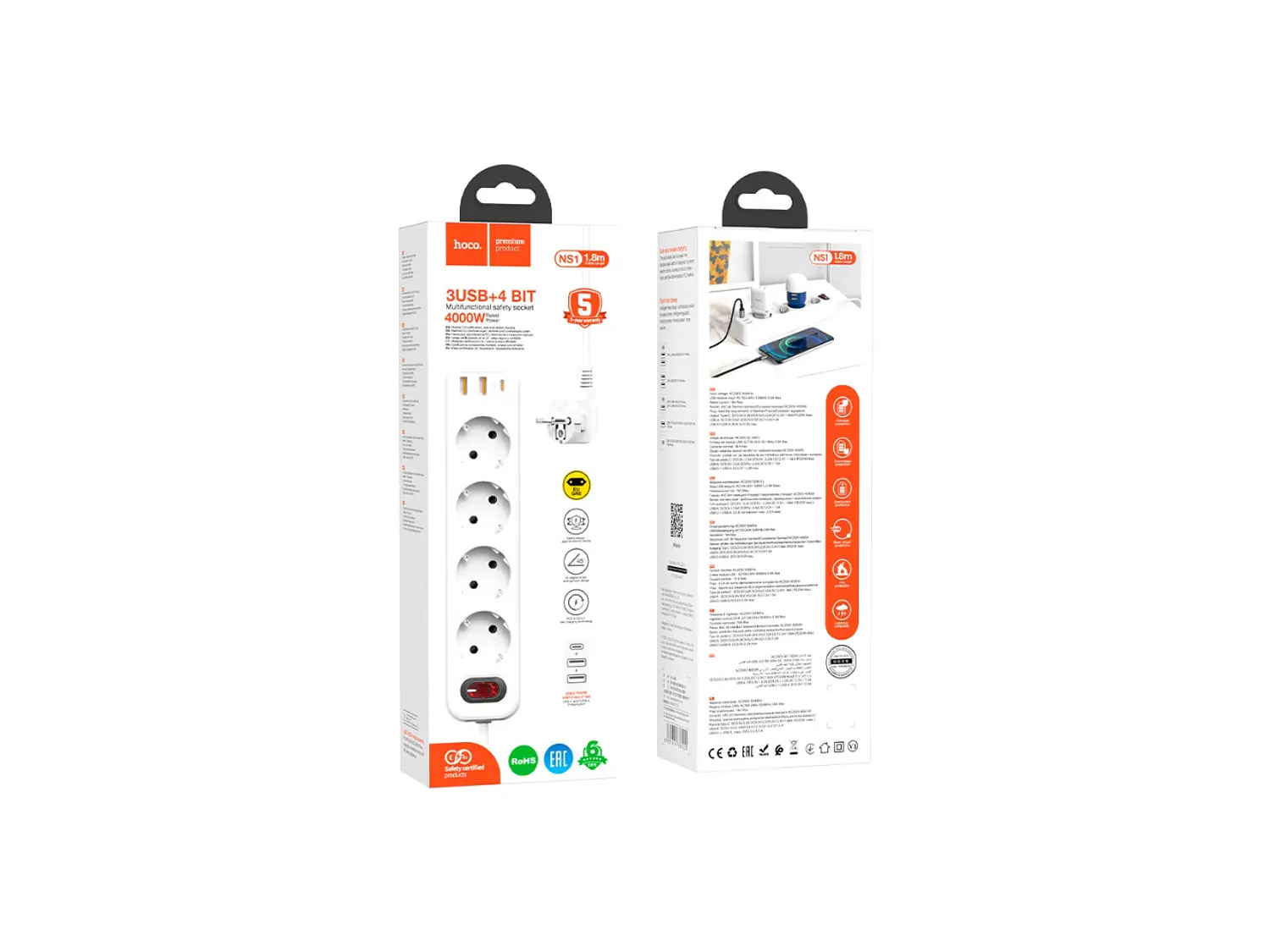 Alargador Inteligente Hoco NS1, 4000w, Color Blanco 3