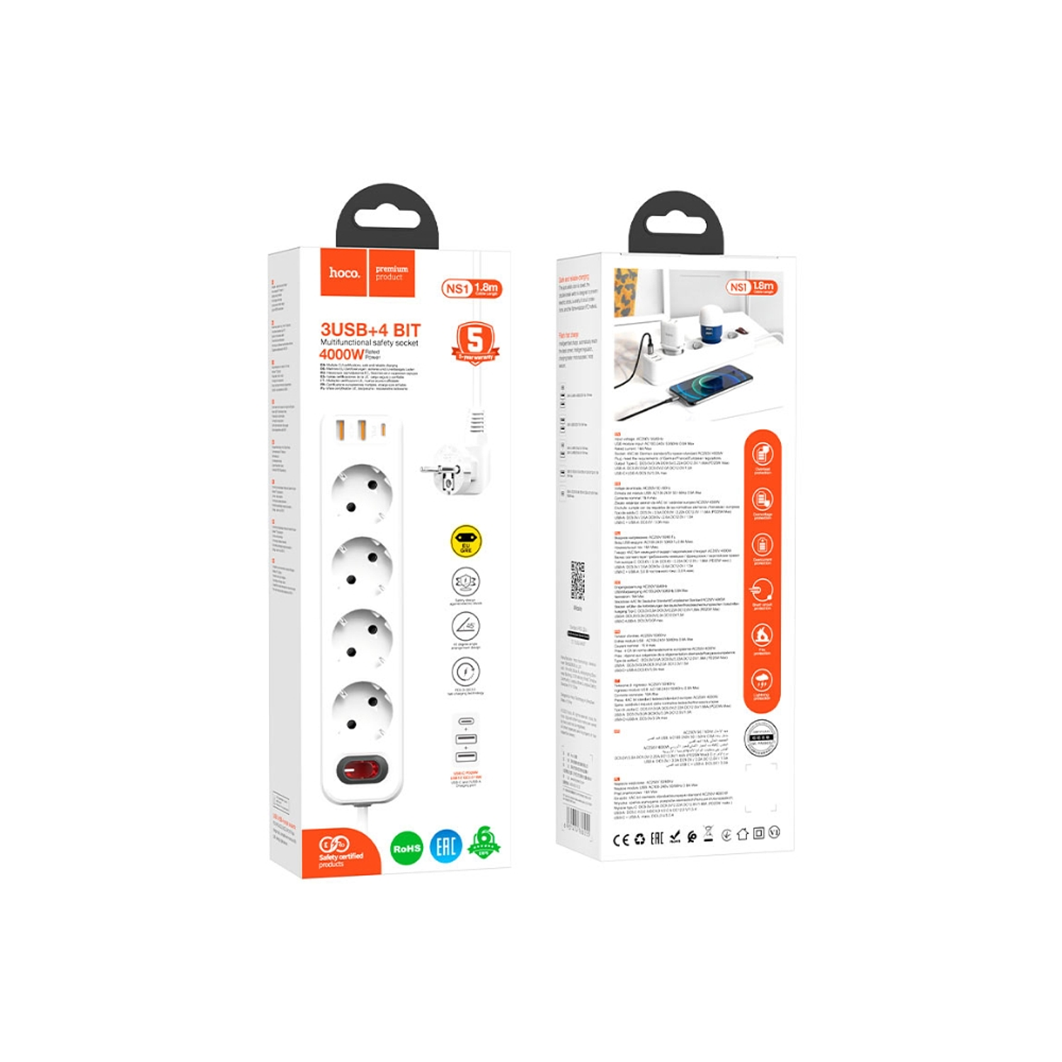 Alargador Inteligente Hoco NS1, 4000w, Color Blanco 3