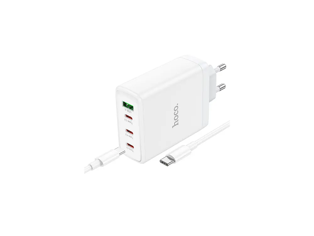 Turbo Cargador Hoco N31 100W,  1 USB A + 3 USB-C, Color Blanco 2
