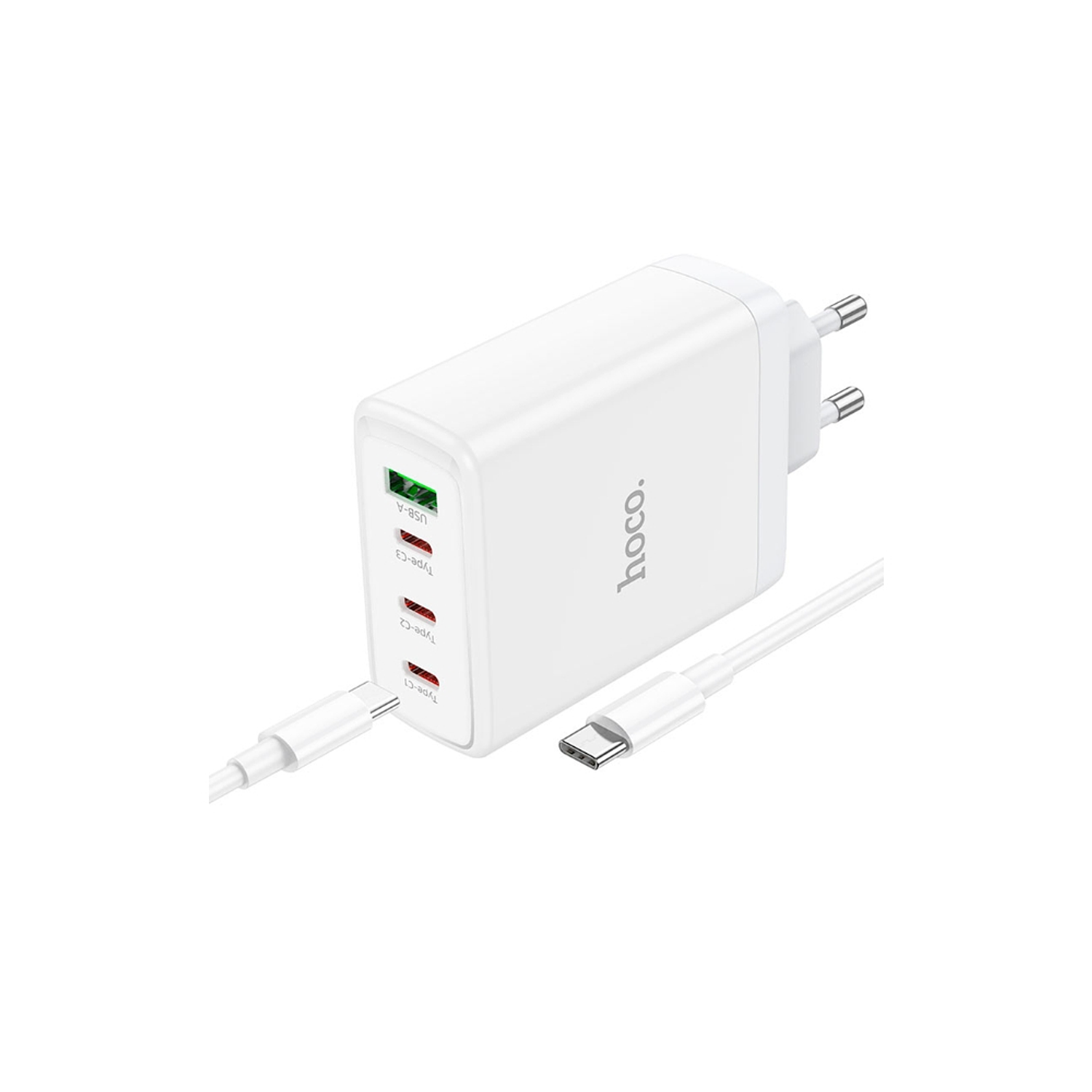 Turbo Cargador Hoco N31 100W,  1 USB A + 3 USB-C, Color Blanco 2