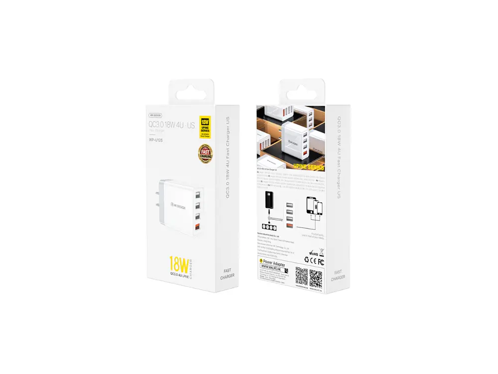 Cargador Wekome WP-U125, 4 Puertos USB-A, 18W 2